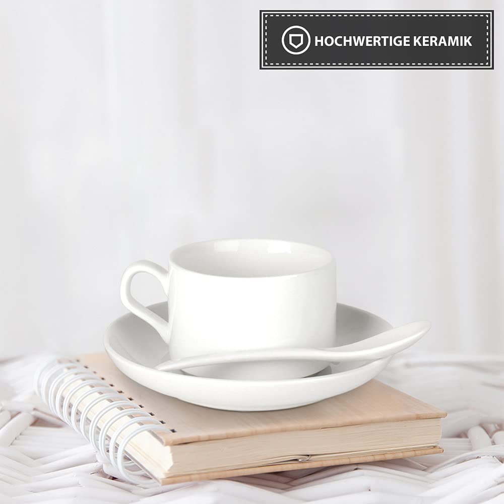 Bastel-Tassen ohne Druck zum Bemalen aus Hochwertiger Keramik Einzeln oder im Set/Mug/Cup/Becher/Pott Kleine Tasse mit Unterteller + Löffel 6er Set