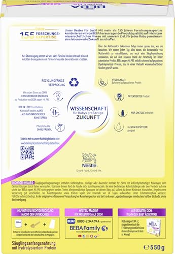 BEBA expert HA PRE Hydrolysierte Anfangsnahrung, Säuglingsnahrung von Geburt an, 6er Pack (6 x 550g)