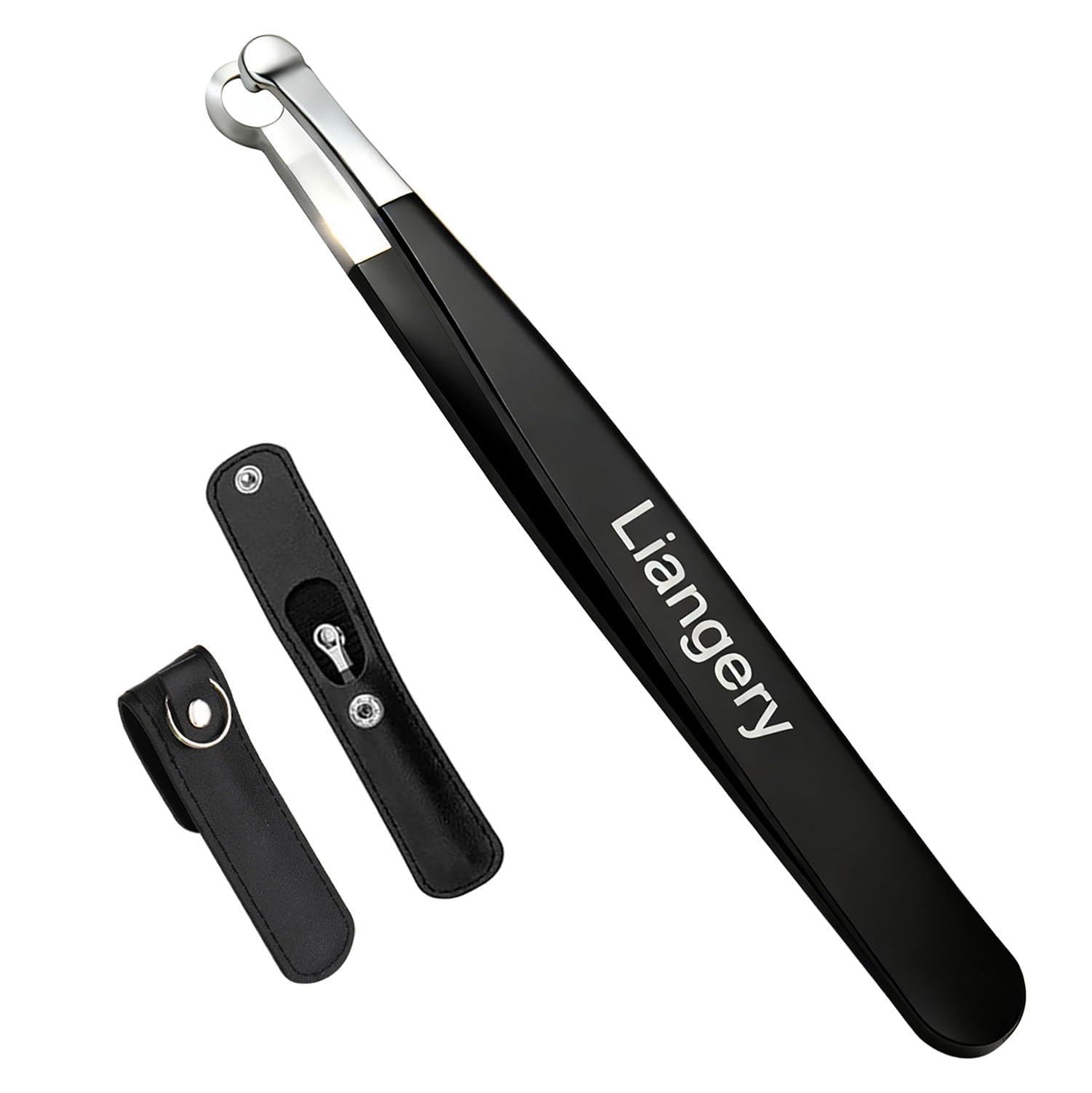 Liangery Nose Tweeezers, Manual Nose Hair Trimmer for Men- Stainless Steel Precision Blades with Leather Case, Nasal Hair Cutter Tweezers for Eyebrow,