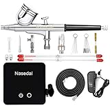 Nasedal Airbrush kit with Auto-stop Air Compressor 0.3mm Dual-Action Air Brush Spray Gun for Painting Model Makeup Cake Decorating Shoes Nail Art Clothes Cookies DIY Tool