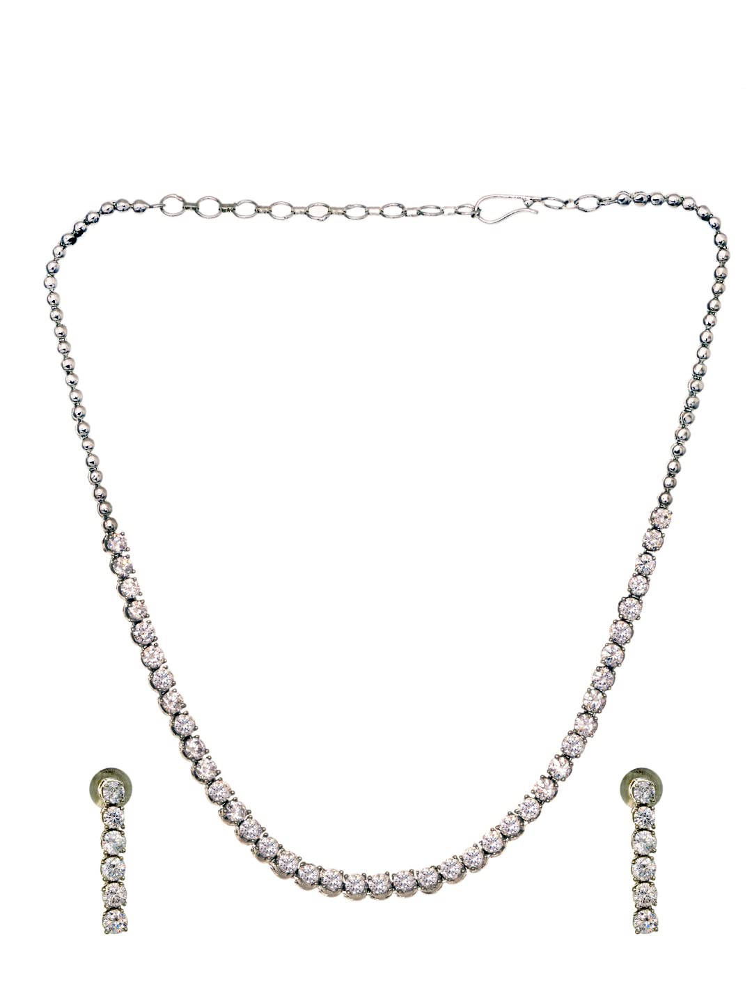 SARAF RS JEWELLERY-White Rhodium AD studded Necklace with Earrings Jewellery Set (B0B84XCKDG) Amazon Price History, Amazon Price Tracker