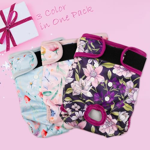 Image of Washable Dog Diapers (3 Pack), Reusable Dog Diapers for Doggie Heat Period, Reusable Doggie Diaper for Female Dogs (Medium)