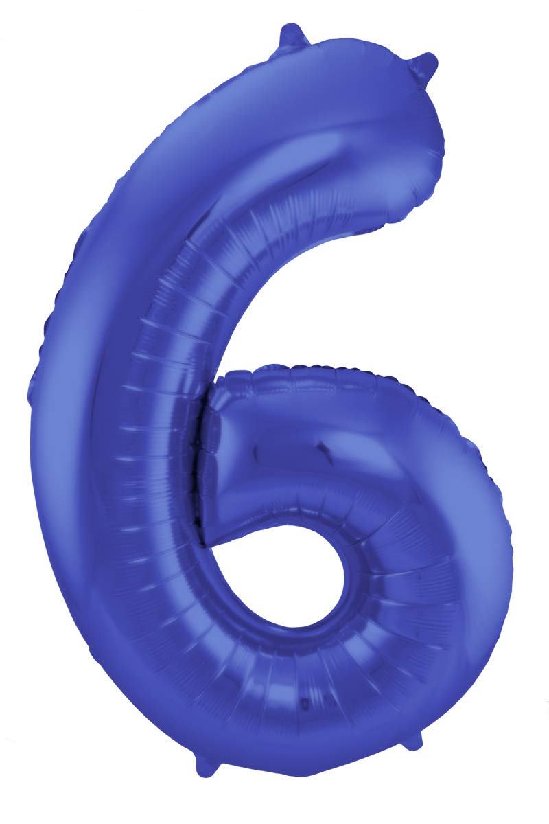 Folat - Number 6 Metallic Mat Foil Balloon - 86 cm - Blue