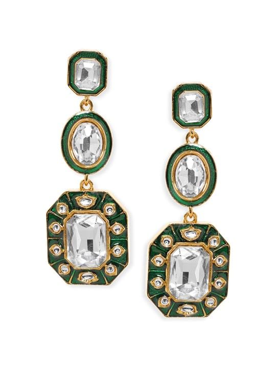 Image of Rubans Drop Earrings American Diamond Crystal Stylish Trendy Jewellery Gift for Women & Girls