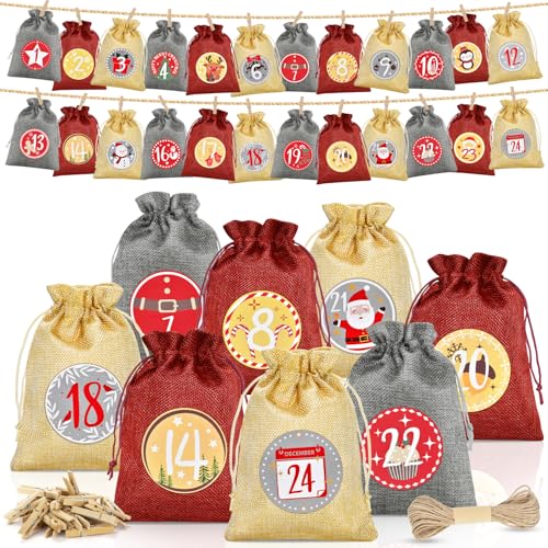 Alintor Adventskalender zum Befüllen Kinder, 24 Weihnachtskalender zum Befüllen, 18 x 13 cm Adventskalender Selber befüllen, Groß adventskalender Säckchen