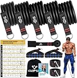 Resistance Bands Widerstandsbänder Set, 5 Fitnessbänder Expander Tube Bands, Fitnessband mit Großem Griff Knöchelriemen Türankerbefestigung Tragtasche, Ideal für Pilates Krafttraining