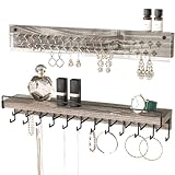 J JACKCUBE DESIGN Wall Mount Necklace Holder Jewelry Hanger with 23 Hook Necklace & Bracelet Racks, Rustic Farmhouse Wood Earring Display with Clear Acrylic - MK585A