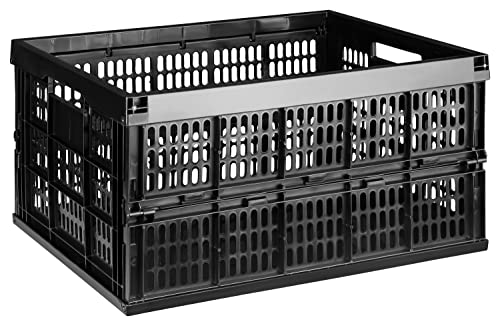 Creativ Ladenbau Stabile Profi-Klappbox mit 2 Handgriffen, 57,5 x 38,5 x 29,5 cm, 60 l, Schwarz, Einkaufskiste, Tragebox, Transportbox