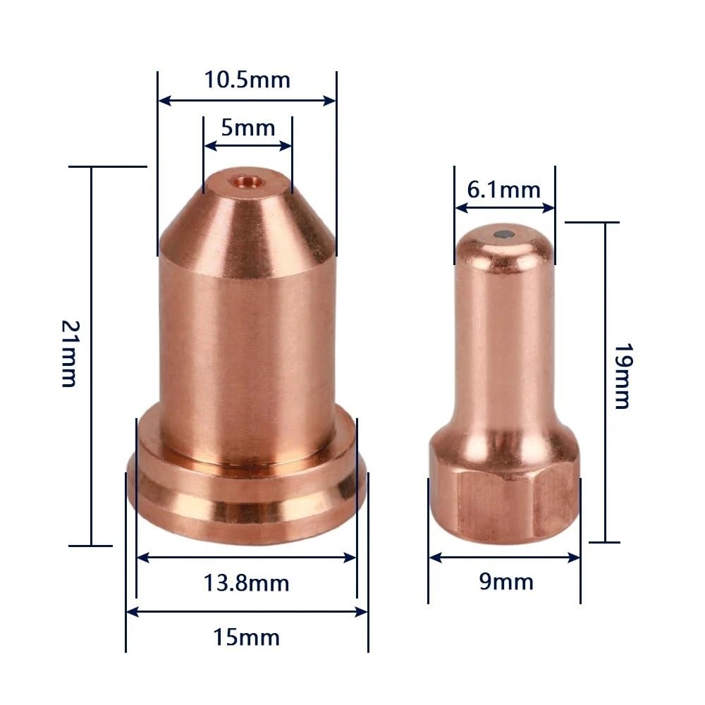 Dysza 51311 (10 szt.), elektroda 52558 (5 sztuk), kompatybilna z palnikami do cięcia plazmowego PT-80, PT80, PTM80, IPT80 i PT80 NO HF. Materiały eksploatacyjne do cięcia plazmowego (1,0 mm (40-50A