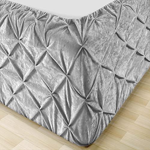 Divan Bed Base Frame Cover Wrap Valance, Crushed Velvet, Pintuck Pinch Pleat, Silver Grey, Blush Pink, White, (1150) (Silver Grey, Double)