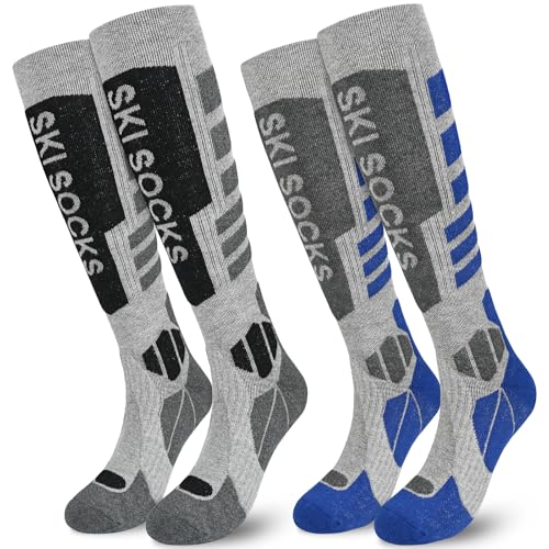 srclo Mens Womens Merino Wool Ski Socks,2 Pairs Full Cushioned Thermal Warm Knee High Thick Socks for Winter,Cold