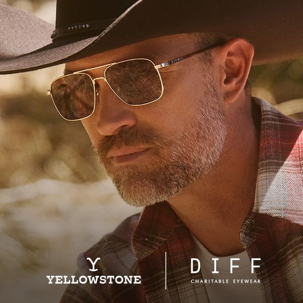 DIFF Yellowstone Sunglasses Rip Wheeler Designer Oversized Navigator Sunglasses for Men and Women UV400 Polarized Protection, Western Gold + Marbled Brown w/Bold Brown - Image 2