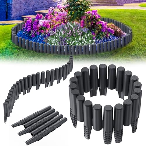 YRHome Bordo per aiuole, 8,4 m, effetto legno per palizzata, bordo per aiuole da giardino (8,4 m, antracite)