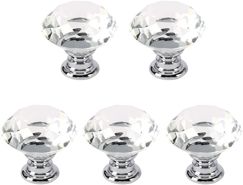 MDPLY 5 Pack Crystal Glass Knobs30mm Diamond Shape Pulls