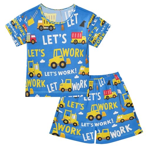 senya Short Sleeve Pajamas Sets Summer Cotton Sleepwear Construction Vehicle Clouds