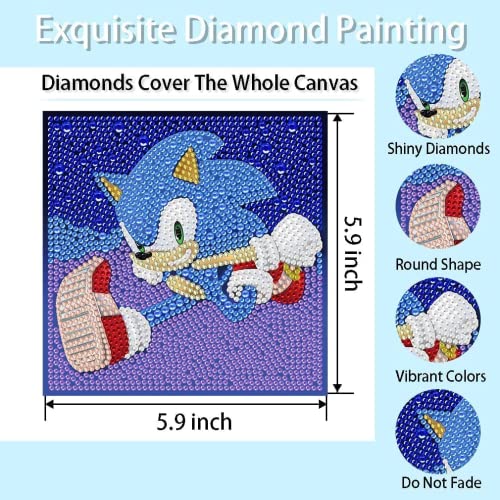 Hitomosu 5D Diamond Painting Stickers Kits, 4Pack Cartoon Anime Theme Mario Diamond Painting Stickers Paint By Numbers Kit,Diamond Art Dotz For Kids Boys Girls Ages 6-8-10-12(6"X6") #TOP1