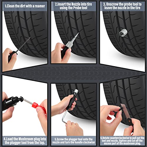 8 Packs Tire Plugger Repair Kit Mushroom Tire Plug Kit Heavy Duty Tire Repair Kit with Plugs Tubeless Pocket Tire Plugger Tire Repair Tools with Tool Pouch for Fixing Auto Motorcycle Car Truck Bike