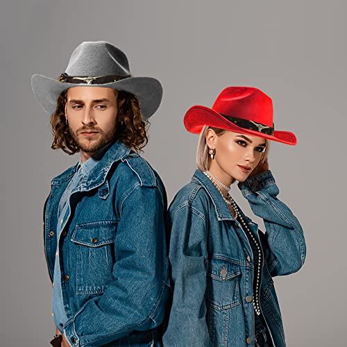 Miuskatl Western Felt Cowboy Cowgirl Hat - Wide Brim Cowboy Hats For Women Men With Leather Hat Band Belt (Grey) #TOP3