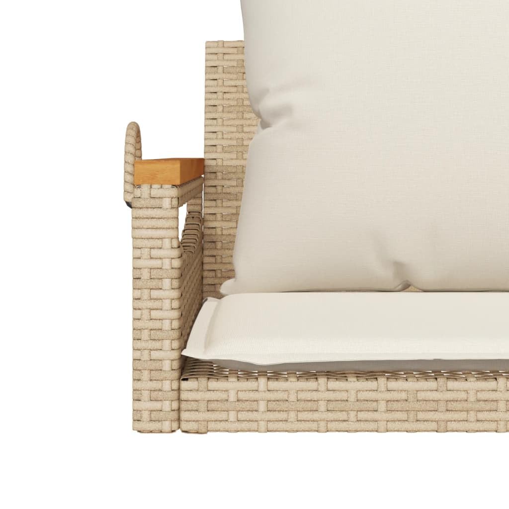 Banco Columpio con Cojines ratán sintético Beige 63x62x40 cm, Columpio Jardin Exterior, Balancin Jardin Exterior, Muebles Jardin Exterior, Balancin Balcon - 368166