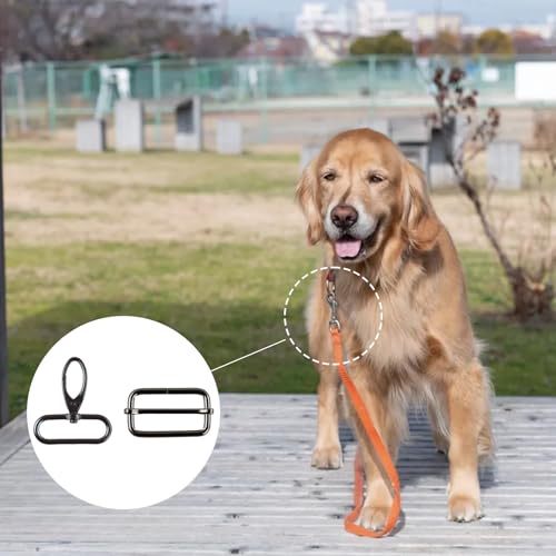 Luxvara 20 Stück Taschenzubehör zum Nähen,360°Rotation Drehbare Karabinerhaken, Schwarz Metall Schnallen, 38MM Leiterschnallen für Diynähbeutel, Rucksack, Hundegeschirr, Gurt, Gürtel