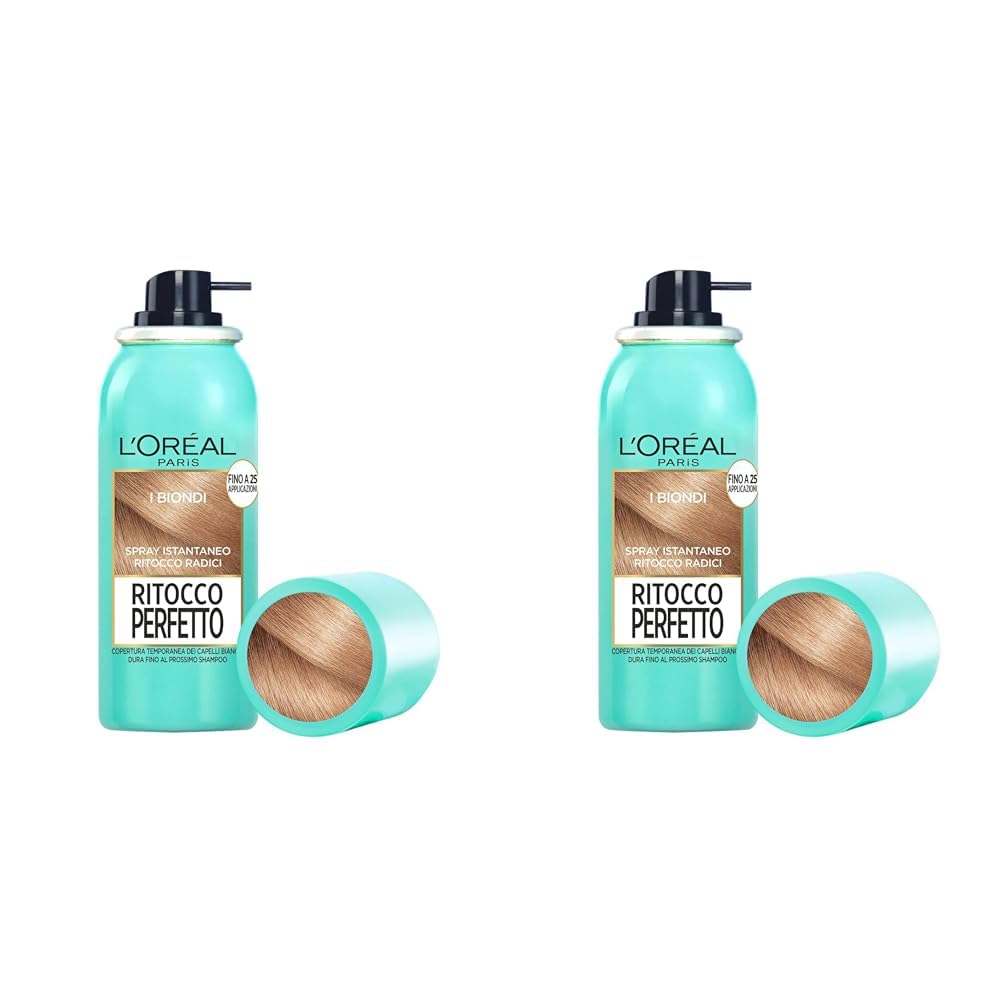 L'Oréal Paris Spray Ritocco Perfetto, Spray Istantaneo per Radici e Capelli Bianchi, Durata fino a 1 Shampoo, Colore: Biondo, 75 ml (Confezione da 2)