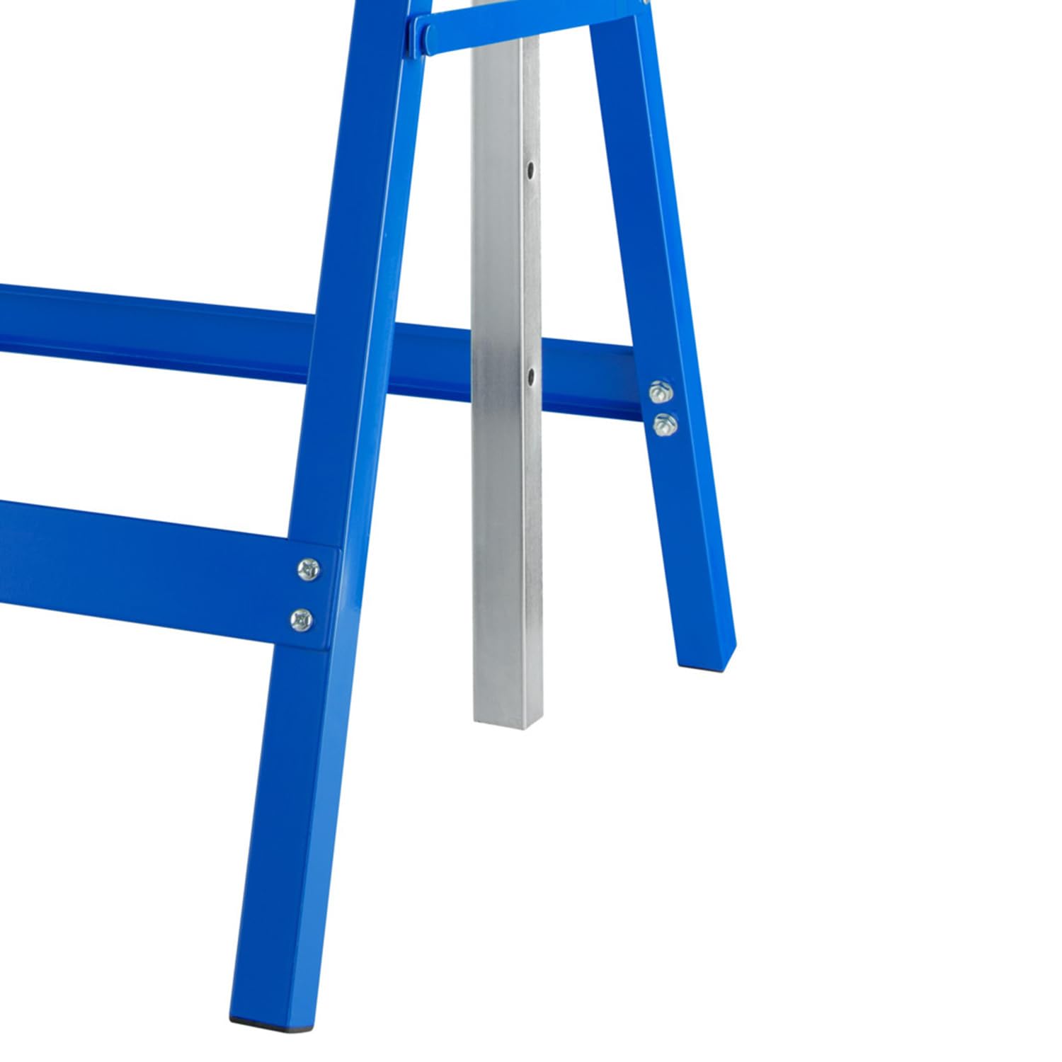 Juego de 4 caballetes de trabajo, 7 alturas ajustables, altura variable de 81 – 130 cm, revestimiento de plástico resistente a los arañazos. Azul.