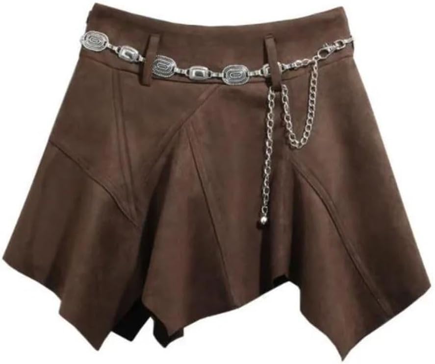 Women Vintage Irregular Pleated Short Skirt with Beaded Belt Design Summer Fashion