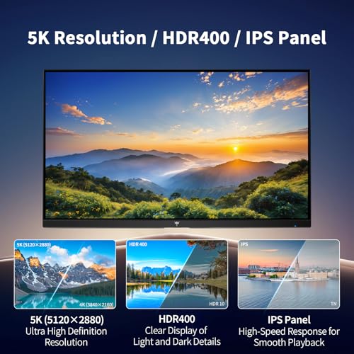 KTC 5K Monitor 27 Inch | Dual Mode 5K (5120x2880) @60Hz / 2K@160Hz Seamless Switching | | 99% DCI-P3, 100% sRGB, ΔE＜2 | 1 x Full Function USB C, 2 x USB A 3.0 | HDR400 | Compatible with Mac Mini - Image 2