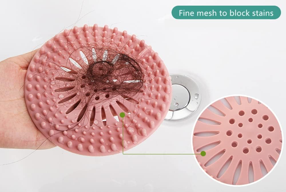 2 Pack Shower Drain Hair Catcher,Durable Shower Drain Cover Protectors Silicone Hair Clog Stopper for Bathroom Bathtub Kitchen Easy to Install and Clean Suit (Pink,Cyan)