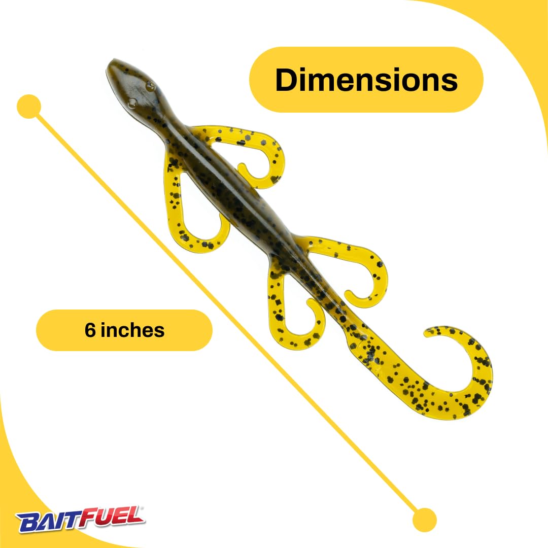 BAITFUEL Lizard Big Creature Bait Infused with Supercharged X55 Formula Gel | 6-Inch, Green Pumpkin (PN: X18505)