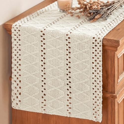 Artoid Mode Beige Woven Farmhouse Hollow Table Runner 12×72 Inch