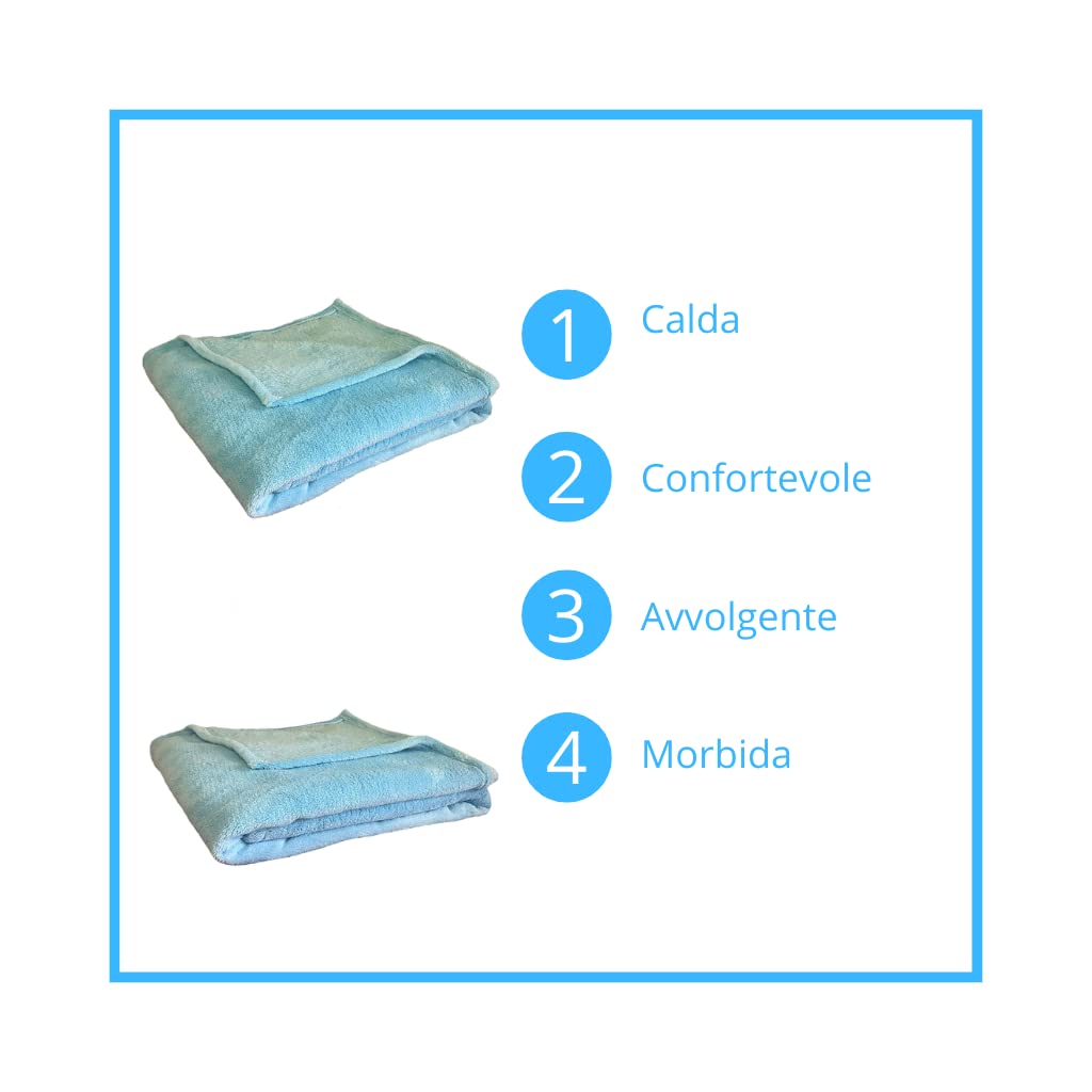 Il Tuo Artigiano Design Coperta In Pile Celeste 150x200 Cm, Invernale Calda 380gr, Fatta In Italia A Mano, Matrimoniale