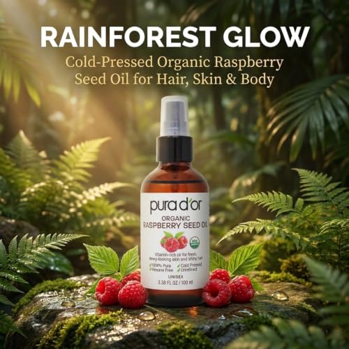 PURA D'OR 3.38 Oz ORGANIC Raspberry Seed Oil - 100% Pure USDA Certified, Cold Pressed Unrefined, Hexane-Free, Premium Grade - Sun Protection For Skin, Body & Hair - image 2
