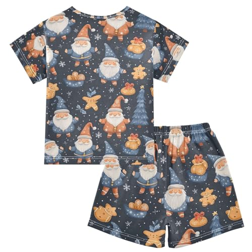 ALAZA Santa Claus Gingerbread Star Christmas Pajamas Set Short Sleeve Cotton Sleepwear Summer Pjs 2 Piece 5-14Y2