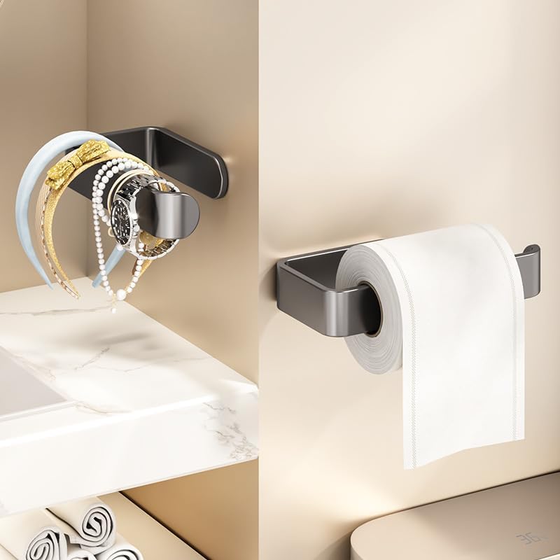 2Pcs No-Drill Toilet Paper Holder Wall Mount - Bathroom Tissue Roll Holder, Self-Adhesive Toilet Paper Rack for Restroom (White)
