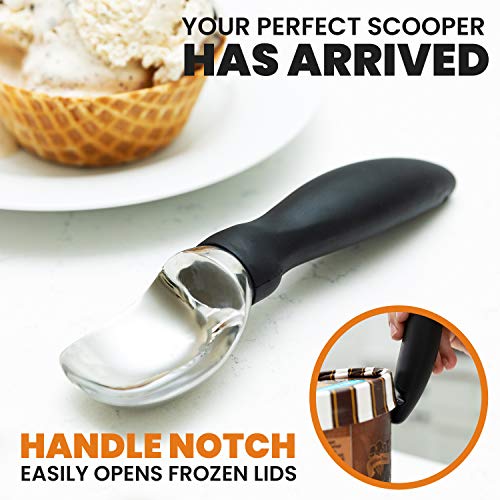 Spring Chef 18/8 Stainless Steel Ice Cream Scoop with Soft Grip Handle - Heavy Duty Ice Cream Scooper for Gelato, Sorbet, Cookie Dough, Melon, Sundae - Dishwasher Safe Kitchen Tool - Black - Image 5