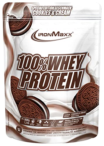 IronMaxx 100% Whey Protein Powder - Cookies and Cream Special Edition bolsa de 500 g, proteína en polvo hidrosoluble, reducida en azúcar, a base de proteína de suero de leche