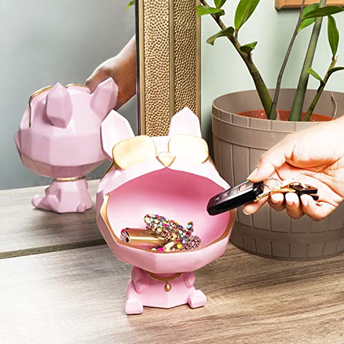 Cuppap Candy Dish Key Bowl - Large Big Mouth Bulldog, Entryway Decor, Office Desk Table Figure, Cool Cute Decorative Statue Keys Holder, Unique Funny Dog Sculptures Decorations (Pink) #TOP2