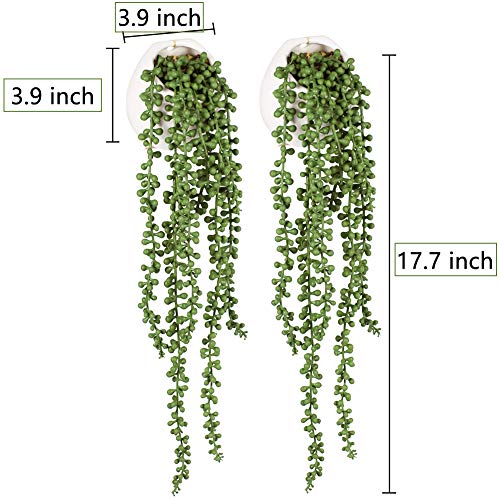Artificial Succulents Hanging Plants, Fake String Of Pearls Plants In White Ceramic, Set Of 2 #TOP6