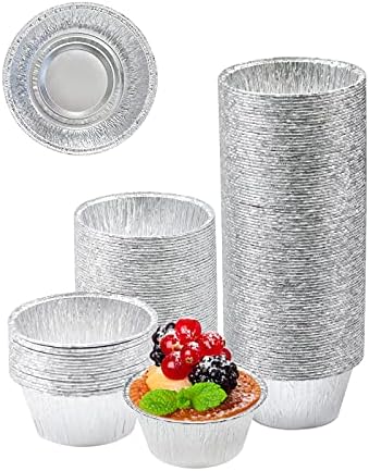Aluminum Foil Baking Cups, Disposable Ramekin 4 Oz Aluminum Cupcake liners, 150 Pcs Silver Foil Baking Cups Muffin Liners for Baking, Cupcake, Pudding, Egg Tart, Creme Brulee