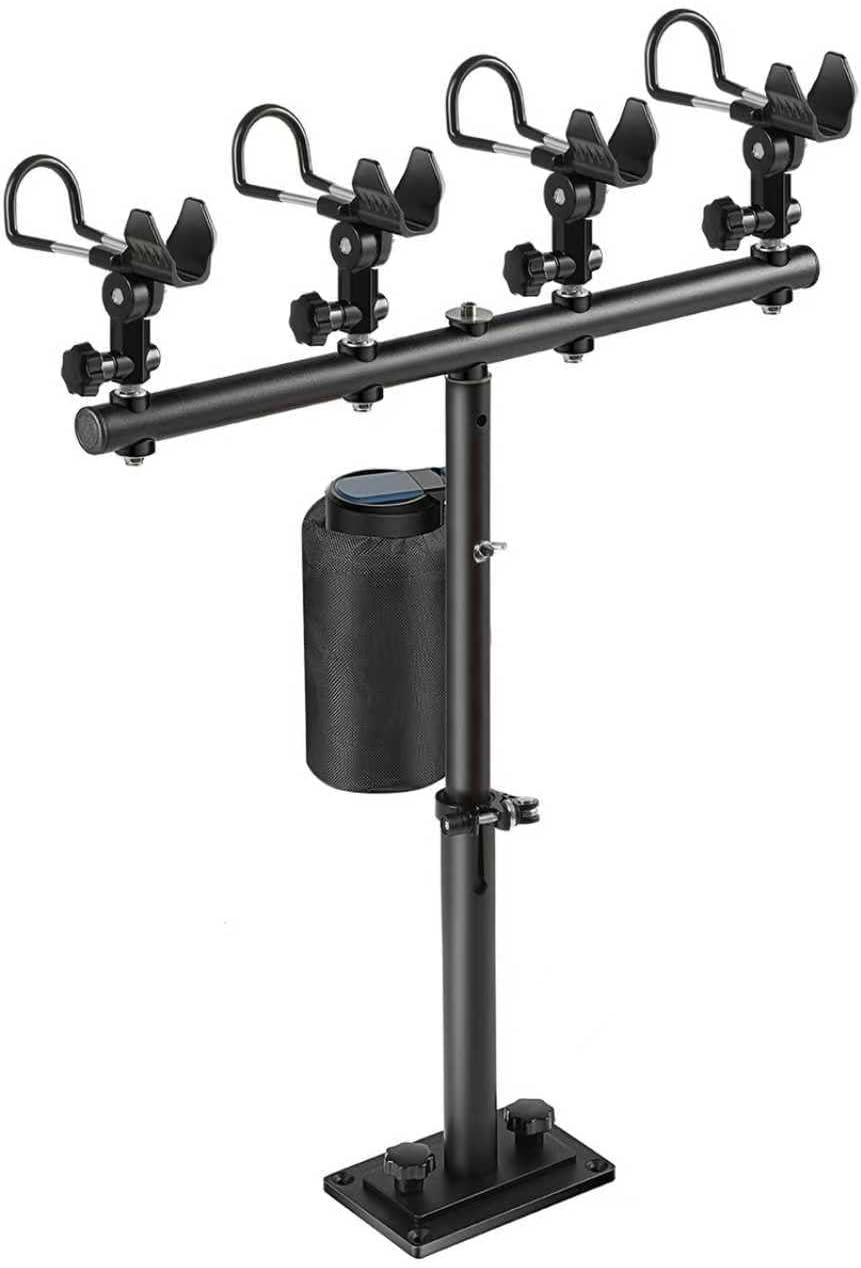 Inshore Rod Holder for Boat, Adjustable Height & 360° Tangle-Free Rotation Gunnels, Aluminum, Includes Cup & Gear Pouch (4 Rod Holder)