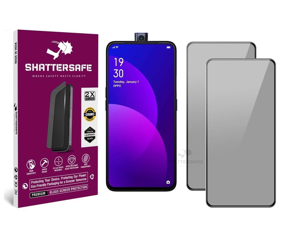 Image of Anti-Spy Privacy Tempered Glass Compatible For Oppo F11 Pro [Pack of 2]. 9H Hardness, Anti-Scratch, Edge-to-Edge Protection With Easy Installation Kit & Case Friendly Fit.