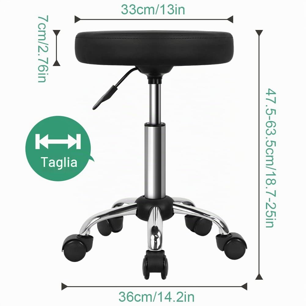 FURWOO Sgabello multiuso rotondo con ruote per spa regolabile sgabello da disegno (nero)
