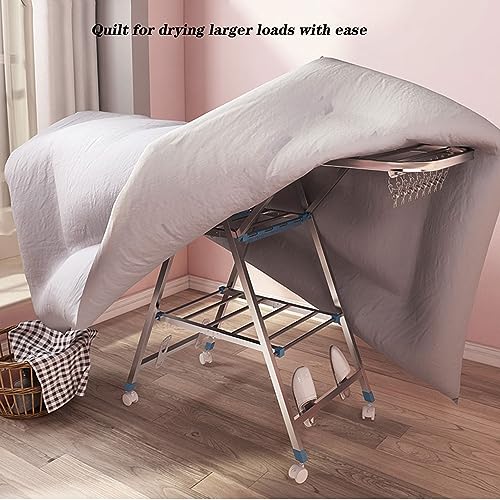 Foldable large capacity Stainless Steel Clothes Drying Rack with Wheels, 180cm Laundry Stand Organizer - Portable and Space Saving Garment Rack for Outdoor Use - Image 3