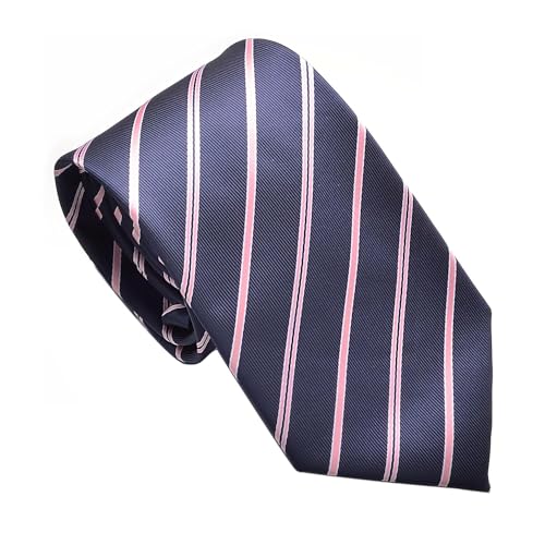 runootPR Navy Blue and Pink Stripe Tie for Men Fashion Self Fun Ties Necktie for Wedding Business