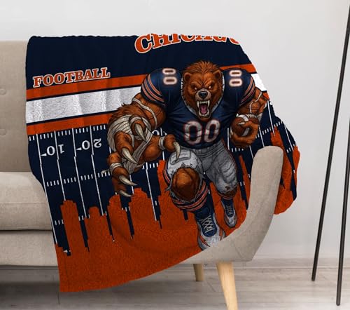 Allenjoy Chicago American Football Navy Legacy Blanket 57x50 - Soft Warm Throw Blankets for Couch Bed Living Room Home Office Bedroom Decor Gifts for Boys Teens Men Fans Son Washable