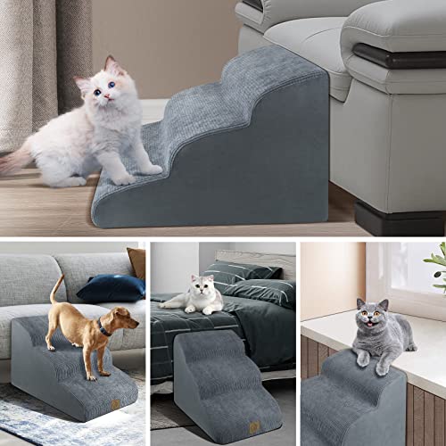 3-Tiers Foam Dog Stairs For Old Small Dogs Easy Access,High Density Foam Steps Stairs For Indoor,Dog Stairs Ladder Ramp Non Slip For High Sofa Bed Couch,Holds Up To 60 Lbs,Send 3 Pcs Lint Roller Set #TOP6