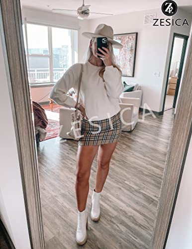 Zesica Women's 2023 Crew Neck Long Lantern Sleeve Casual Loose Ribbed Knit Solid Soft Pullover Sweater Tops,White,Large #TOP5