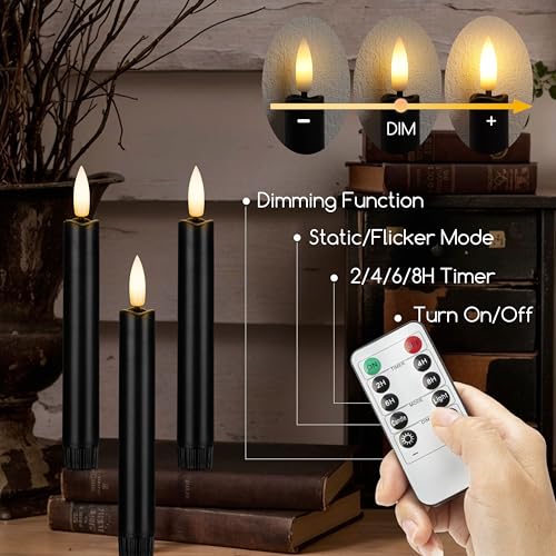 Image of Black Flameless Taper Candles with Remote, 6.4 Inch Halloween Candlesticks, Plastic Short LED Candles for Home Party Festival Decor, 6 Pack