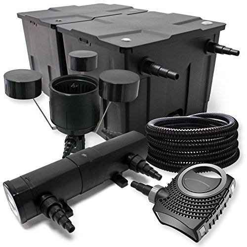 Wiltec Komplettset: CBF-350B Teichfilter bis 60000 L Teichfilteranlage Durchlauffilter, NEO10000 Teichpumpe 10000l/h 80W, CUV-236 Teichklärer 36W, 25m Teichschlauch 25 mm, CSP-250 Skimmer 2500l/h 45W